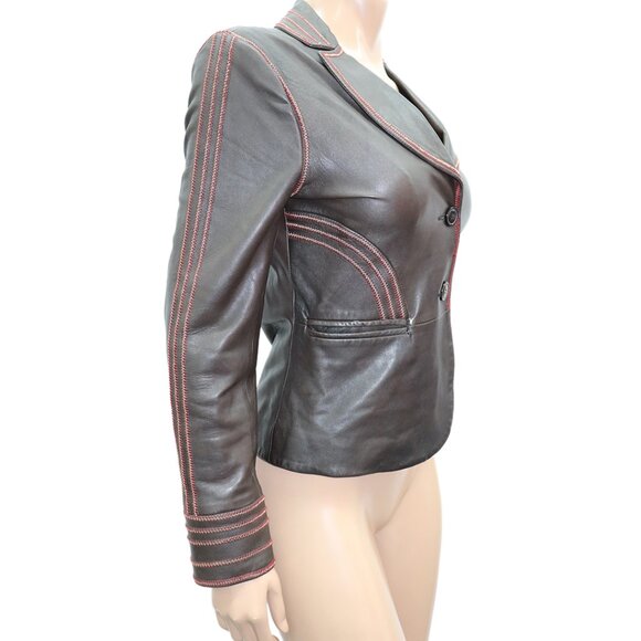 Tristan & Iseut Vintage-Inspired Brown Leather Blazer Soft Leather Jacket Size M - Picture 3 of 5